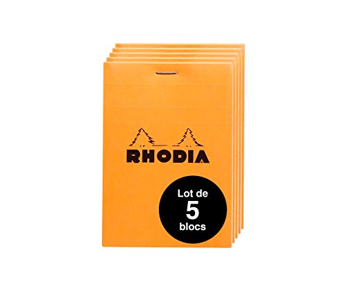 Rhodia 12200AMZC - Set mit 5 Notizblöcken N°12, kopfseitig geheftet, 8,5x12 cm, 80 Blatt mikroperforiert, kariert, Clairefontaine Papier weiß 80g, Cover Orange, 5 Stück von Rhodia
