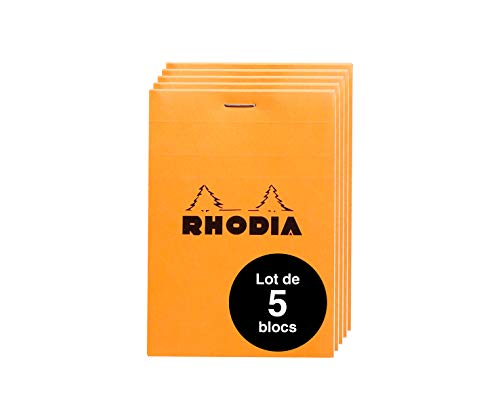 Rhodia 12200AMZC - Set mit 5 Notizblöcken N°12, kopfseitig geheftet, 8,5x12 cm, 80 Blatt mikroperforiert, kariert, Clairefontaine Papier weiß 80g, Cover Orange, 5 Stück von Rhodia