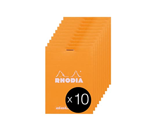 Rhodia 12558C - Packung mit 10 Notizblöcken No.12, 8,5x12cm 80 Blätter Dot-Lineatur 80g, Orange, 1 Pack von Rhodia