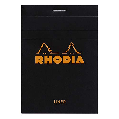Rhodia 126009C - Schreibblock / Notizblock geheftet No.12 8,5x12cm 80 Blätter liniert 80g, abtrennbar und mikroperforiert, mit Kartonrücken, Schwarz, 1 Stück von Rhodia