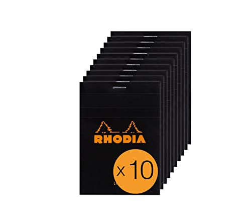 Rhodia 126009C - Packung mit 10 Notizblöcken No.12, 8,5x12cm 80 Blätter liniert 80g, Schwarz, 1 Pack von Rhodia