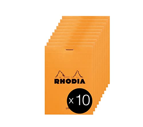 Rhodia 12600C - Packung mit 10 Notizblöcken No.12, 8,5x12cm 80 Blätter liniert 80g, Orange, 1 Pack von Rhodia