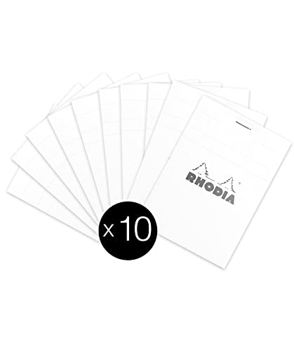 Rhodia 12601C - Packung mit 10 Notizblöcken No.12, 8,5x12cm 80 Blätter liniert 80g, Weiß, 1 Pack von Rhodia