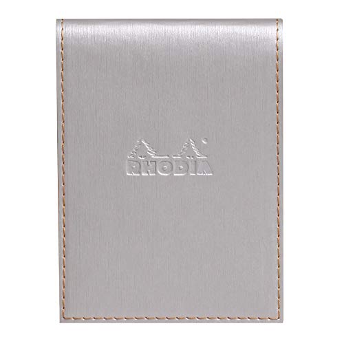 Rhodia 128201C Notizblock N12 (mit Schutzhülle aus Kunstleder, 9,5 x 13 cm, liniert, schick und elegant, ideal für Ihre Notizen) 1 Set, silber von Rhodia