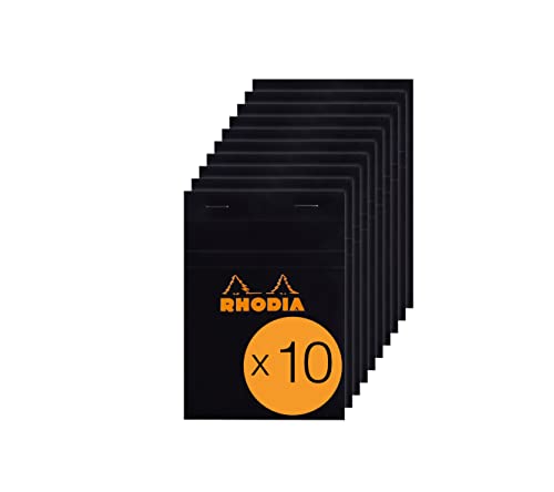 Rhodia 132009C - Packung mit 10 Notizblöcken No.13, DIN A6 80 Blätter kariert 80g, Schwarz, 1 Pack von Rhodia