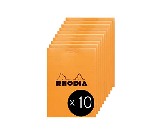 Rhodia 13200C - Packung mit 10 Notizblöcken No.13, DIN A6 80 Blätter kariert 80g, Orange, 1 Pack von Rhodia