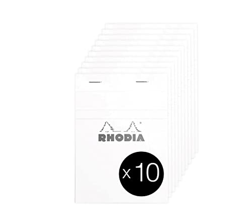 Rhodia 13201C - Packung mit 10 Notizblöcken No.13, DIN A6 80 Blätter kariert 80g, Weiß, 1 Pack von Rhodia