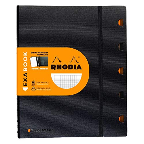 Rhodia 132151C Notizheft (Exabook mit Register und Innentasche, mit Lineal, DIN A4+, 80 Blatt, französische Lineatur) 1 Stück, schwarz von Rhodia