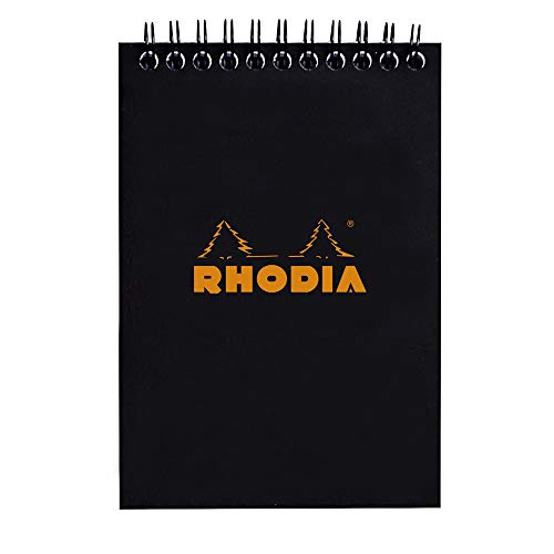 Rhodia 135009C Notizblock (DIN A6, 10,5 x 14,8 cm, Doppelspirale, kariert, mikroperforiert, 80 Blatt) 1 Stück schwarz von Rhodia