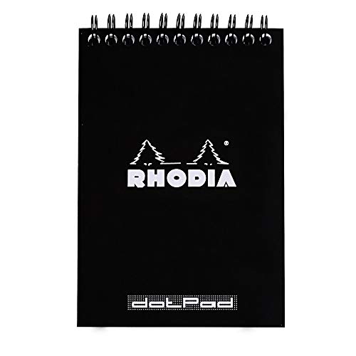 Rhodia 135039C Notizblock (DIN A6, 10,5 x 14,8 cm, Doppelspirale, dot grid, mikroperforiert, 80 Blatt) 1 Stück schwarz von Rhodia