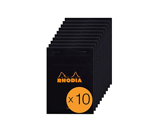 Rhodia 136009C - Packung mit 10 Notizblöcken No.13, DIN A6 80 Blätter liniert 80g, Schwarz, 1 Pack von Rhodia