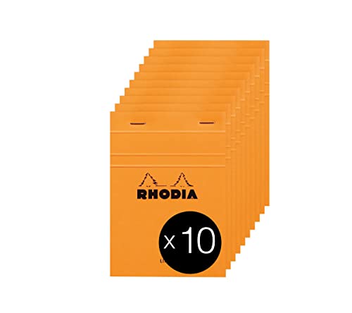 Rhodia 13600C - Packung mit 10 Notizblöcken No.13, DIN A6 80 Blätter liniert 80g, Orange, 1 Pack von Rhodia