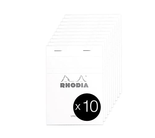 Rhodia 13601C - Packung mit 10 Notizblöcken No.13, DIN A6 80 Blätter liniert 80g, Weiß, 1 Pack von Rhodia