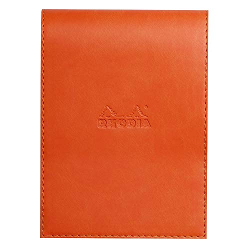 Rhodia 138114C Rhodiarama Notizblock (mit Schutzhülle in Format 11,5 x 15,8 cm, kariert, schick und elegant, Kunstleder, ideal für Ihre Notizen) 1 Set, tangerine von Rhodia