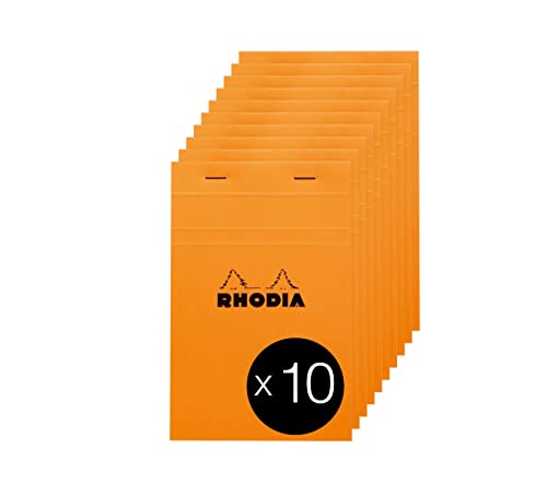 Rhodia 140000C - Packung mit 10 Notizblöcken No.14, 11x17cm 80 Blätter gelb mit Vordruck 80g, Orange, 1 Pack von Rhodia