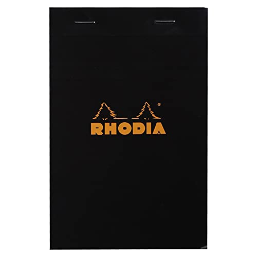 Rhodia 142009C - Schreibblock / Notizblock geheftet No.14 11x17cm 80 Blätter kariert 80g, abtrennbar und mikroperforiert, mit Kartonrücken, ideal für Notizen, Schwarz, 1 Stück von Rhodia