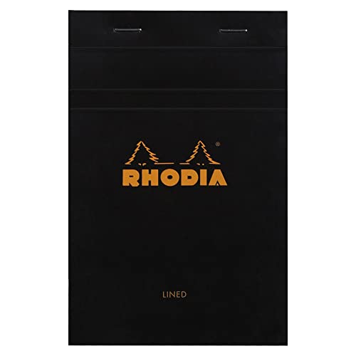 Rhodia 146009C - Schreibblock / Notizblock geheftet No.14 11x17cm 80 Blätter liniert 80g, abtrennbar und mikroperforiert, mit Kartonrücken, ideal für Notizen, Schwarz, 1 Stück von Rhodia