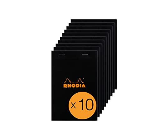 Rhodia 146009C - Packung mit 10 Notizblöcken No.14, 11x17cm 80 Blätter liniert 80g, Schwarz, 1 Pack von Rhodia