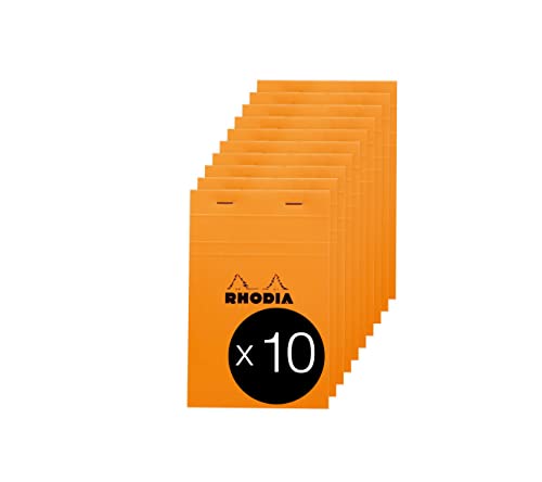 Rhodia 14600C - Packung mit 10 Notizblöcken No.14, 11x17cm 80 Blätter liniert 80g, Orange, 1 Pack von Rhodia