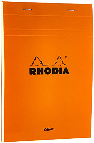 Rhodia 16260C Notizblock (yellow legal pad, DIN A5, 14,8 x 21 cm, geheftet, 80 Blatt, kariert, 80g) 1 Stück, orange von Rhodia