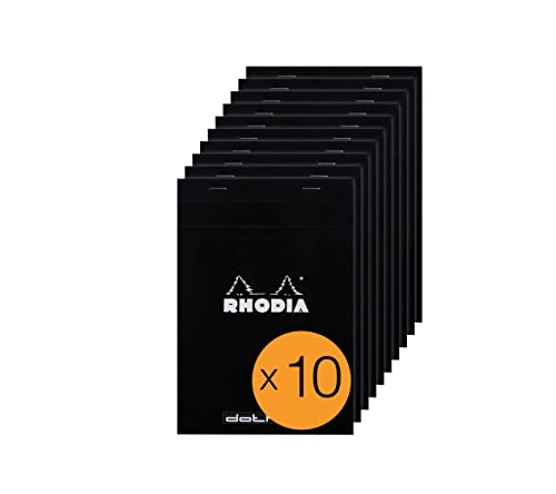 Rhodia 16559C - Packung mit 10 Notizblöcken No.16, DIN A5 80 Blätter Dot-Lineatur 80g, Schwarz, 1 Pack von Rhodia