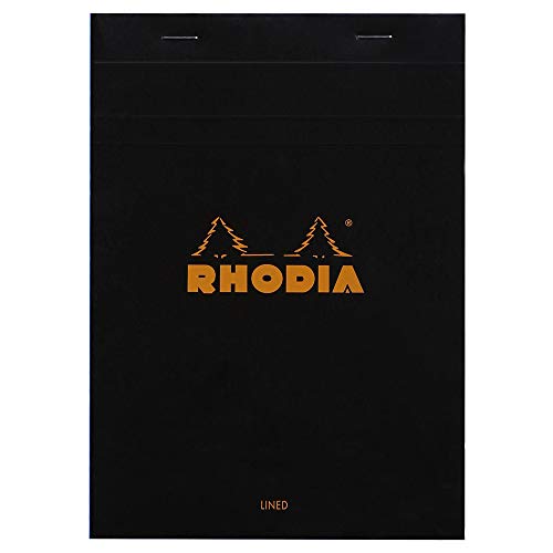 Rhodia 166009C - Notizblock geheftet No.16 DIN A5 21x14,8 cm, 80 Blätter liniert mit Rand 80g, abtrennbar und mikroperforiert, mit Kartonrücken, ideal für Notizen, Schwarz, 1 Stück von Rhodia