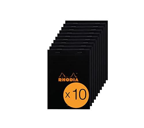 Rhodia 166009C - Packung mit 10 Notizblöcken No.16, DIN A5 80 Blätter liniert mit Rand 80g, Schwarz, 1 Pack von Rhodia