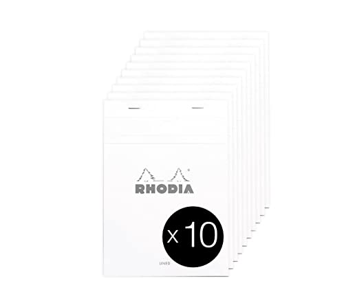 Rhodia 16601C - Packung mit 10 Notizblöcken No.16, DIN A5 80 Blätter liniert mit Rand 80g, Weiß, 1 Pack von Rhodia