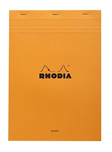 Rhodia 18000C - Notizblock (geheftet, mikroperforiert, blanko, DIN A4, 80 g, 21 x 29,7 cm, 80 Blatt) 1 Stück orange von Rhodia