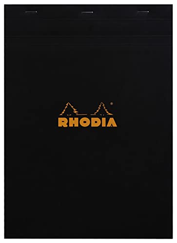 Rhodia 182009C - Notizblock (geheftet, mikroperforiert, DIN A4, kariert, 80 g, 21 x 29,7 cm, 80 Blatt) 1 Stück, schwarz von Rhodia