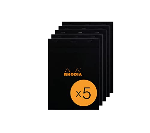 Rhodia 182009C - Packung mit 5 Notizblöcken geheftet No.18, DIN A4 80 Blätter kariert 80g, Schwarz, 1 Pack von Rhodia