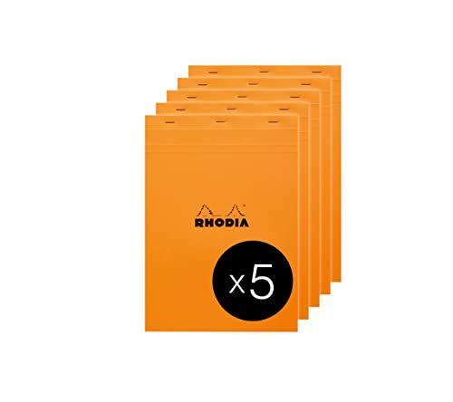 Rhodia 18200C - Packung mit 5 Notizblöcken geheftet No.18, DIN A4 80 Blätter kariert 80g, Orange, 1 Pack von Rhodia