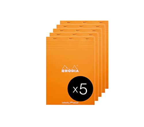 Rhodia 18558C - Packung mit 5 Notizblöcken geheftet dotPad No.18 A4 80 Blätter Dot-Lineatur 80g, Orange, 1 Pack von Rhodia