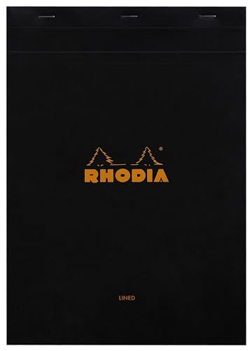 Rhodia 186009C - Notizblock / Schreibblock geheftet dotPad No.18 DIN A4 21x29,7cm, 80 Blätter liniert 80g, abtrennbar und mikroperforiert, mit Kartonrücken, Schwarz, 1 Stück von Rhodia