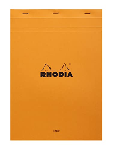 Rhodia 18600C - Notizblock / Schreibblock geheftet dotPad No.18 DIN A4 21x29,7cm, 80 Blätter liniert 80g, abtrennbar und mikroperforiert, mit Kartonrücken, Orange, 1 Stück von Rhodia