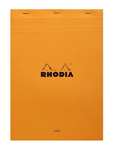 Rhodia 18600C - Notizblock / Schreibblock geheftet dotPad No.18 DIN A4 21x29,7cm, 80 Blätter liniert 80g, abtrennbar und mikroperforiert, mit Kartonrücken, Orange, 1 Stück von Rhodia