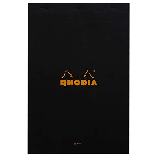 Rhodia 190009C - Notizblock / Schreibblock geheftet No.19 DIN A4+ 80 Blätter blanko 80g, abtrennbar und mikroperforiert, mit Kartonrücken, Schwarz, 1 Stück von Rhodia