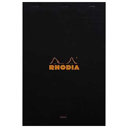 Rhodia 190009C - Notizblock / Schreibblock geheftet No.19 DIN A4+ 80 Blätter blanko 80g, abtrennbar und mikroperforiert, mit Kartonrücken, Schwarz, 1 Stück von Rhodia