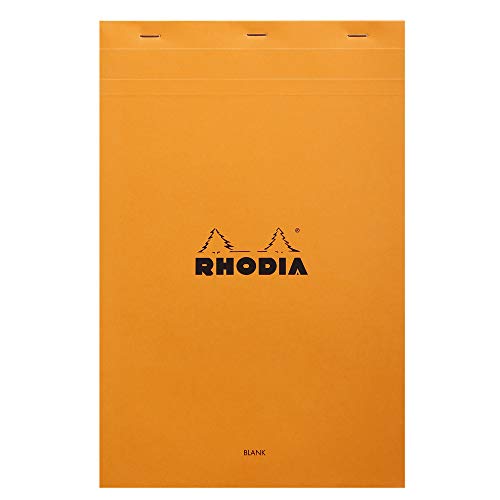 Rhodia 19000C - Notizblock (geheftet, mikroperforiert, DIN A4+, blanko, 80 g, 21 x 31,8 cm, 80 Blatt) 1 Stück, orange von Rhodia