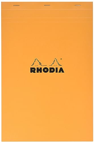 Rhodia 19200C - Notizblock (geheftet, mikroperforiert, DIN A4+, kariert, 80 g, 21 x 31,8 cm, 80 Blatt) 1 Stück orange von Rhodia