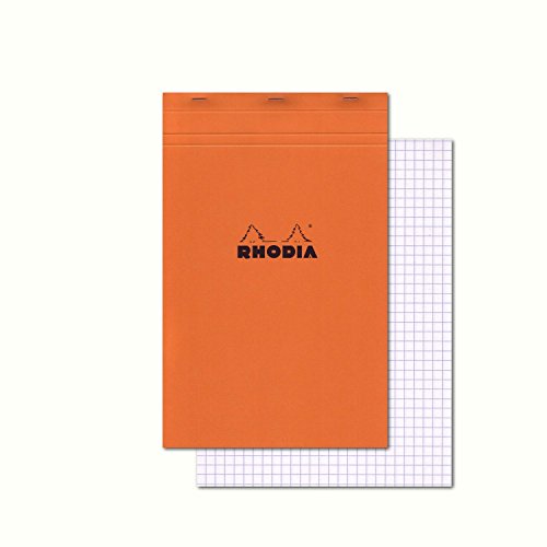Rhodia 19200C - Notizblock (geheftet, mikroperforiert, DIN A4+, kariert, 80 g, 21 x 31,8 cm, 80 Blatt) 1 Stück orange von Rhodia