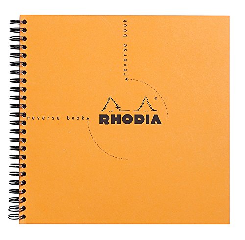 Rhodia 193608C - Spiralheft Reverse Book (kariert, quadratisch, 21 x 21 cm, 80 Blatt) 1 Stück orange von Rhodia