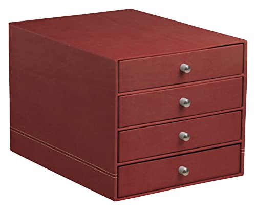 Rhodia 194573C - Schubladenbox mit 4 Laden, 24, 8x32, 7x22, 8 cm, aus Kunstleder, elegant und praktisch, 1 Stück, Nacarat Rot von Rhodia