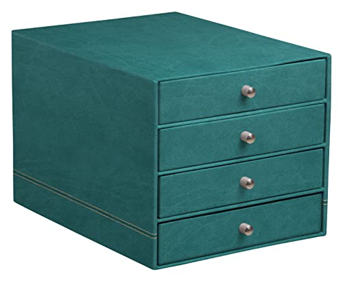 Rhodia 194578C - Schubladenbox mit 4 Laden, 24, 8x32, 7x22, 8 cm, aus Kunstleder, elegant und praktisch, 1 Stück, Pfaugrün von Rhodia