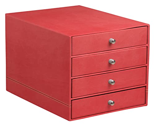 Rhodia 194582C - Schubladenbox mit 4 Laden, 24, 8x32, 7x22, 8 cm, aus Kunstleder, elegant und praktisch, 1 Stück, Korallenrot von Rhodia