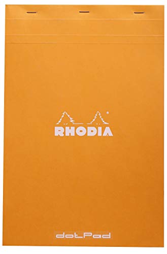Rhodia 19558C - Notizblock / Schreibblock geheftet dotPad No.19 A4+ 21x31,8cm 80 Blätter Dot-Lineatur 80g, abtrennbar und mikroperforiert, mit Kartonrücken, , Orange, 1 Stück von Rhodia