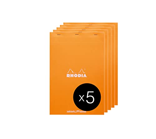 Rhodia 19558C - Packung mit 5 Notizblöcken geheftet dotPad No.19 A4+ 21x31,8cm 80 Blätter Dot-Lineatur 80g, Orange, 1 Pack von Rhodia