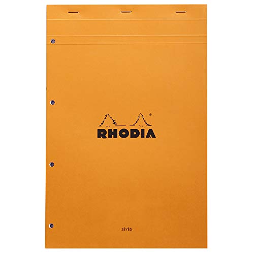 Rhodia 20100C - Notizblock (DIN A4+, 21 x 31,8 cm, 80 Blatt, gehfetet, gelocht, französische Lineatur, 80g) 1 Stück, orange von Rhodia