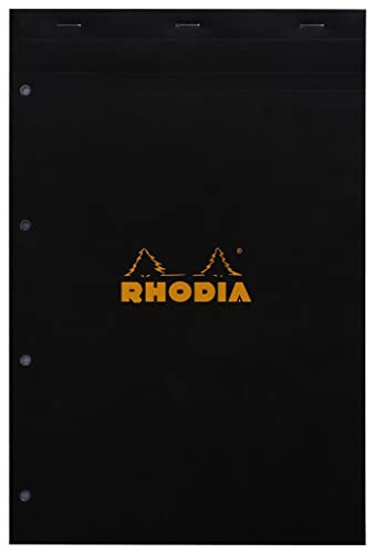 Rhodia 202009C - Notizblock / Schreibblock N°20 DIN A4+, 80 Blatt 80g, kariert, 4-fach gelocht, abtrennbar und mikroperforiert, mit fester Rückseite aus Karton, Schwarz, 1 Stück von Rhodia