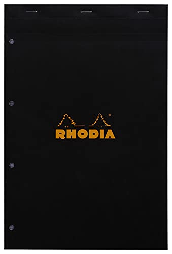 Rhodia 202019C - Set mit 3 Notizblöcken N°20 Black DIN A4+ (21x31,8 cm), 80 Blatt mikroperforiert, 4-fach gelocht, kariert, Clairefontaine Papier weiß 80g, kopfseitig geheftet, Cover sortiert, 3 Stück von Rhodia